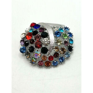 Vintage Art Signed Crystal Aurora Borealis Brooch Pin Multicolor